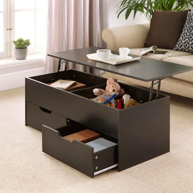 Home Source Bruges 2 Drawer Lift Up Coffee Table Black