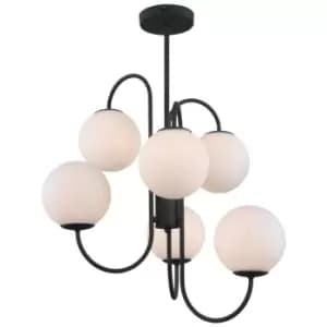 Italux Lighting - Italux Gela - Industrial And Retro Hanging Pendant Black 6 Light with White Shade, G9