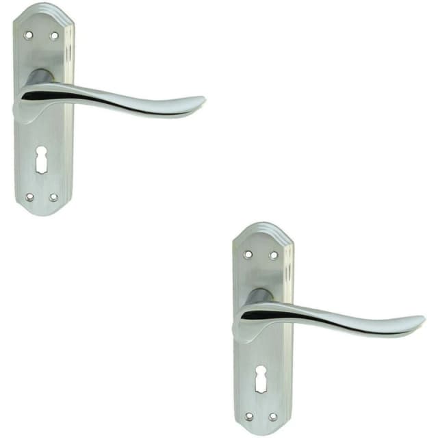 Loops 2x PAIR Curved Lever on Sculpted Edge Backplate 180 x 48mm Satin/Polished Chrome Multi