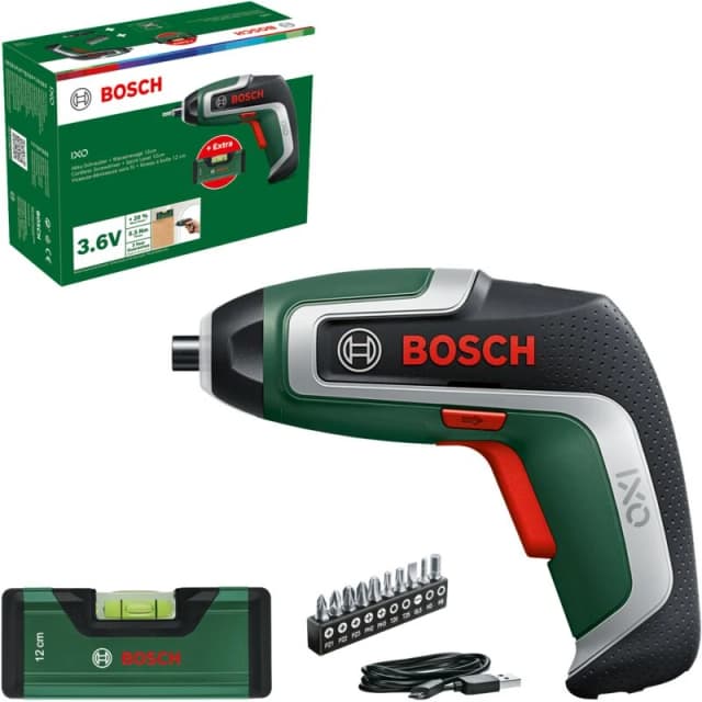 Bosch IXO VII 3.6v Cordless Screwdriver and Pocket Spirit Level Set IXO VII Batteries: 1 x 2ah Integrated Li-ion