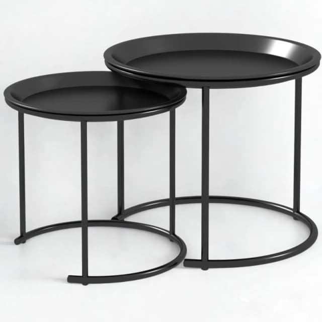 FURNOS Set Of 2 Metal Nesting Side End Coffee Tables Black Unisex