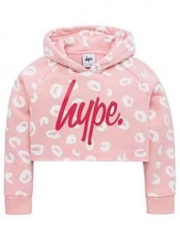 Hype Girls Leopard Cropped Overhead Hoodie - Pink