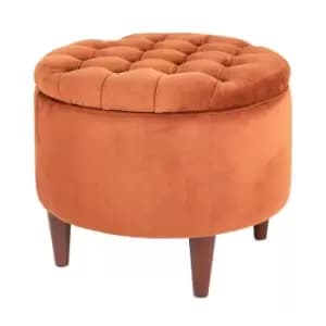 Sofia Quilted Velvet Storage Pouffe Rust Orange