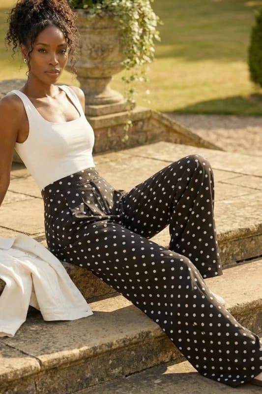 Roman Womens Spot Print Wide Leg Trouser in Black Size: 16 Black Female 16