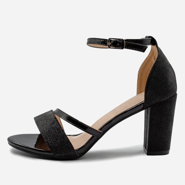 Where's That From 'Perla' Mid High Block Heel Sandals With Ankle Strap Black