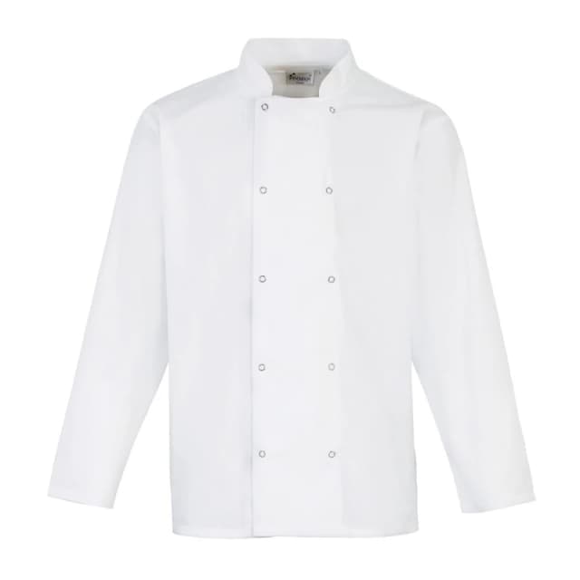 Premier Premier Men Stud Front Long-Sleeved Chef Jacket in White Size: 2X-large White XXL Male 5063470799701