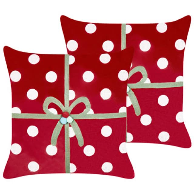 Beliani Set Of 2 Decorative Cushions Gumdrop Velvet 45 X 45cm Red Christmas Motif
