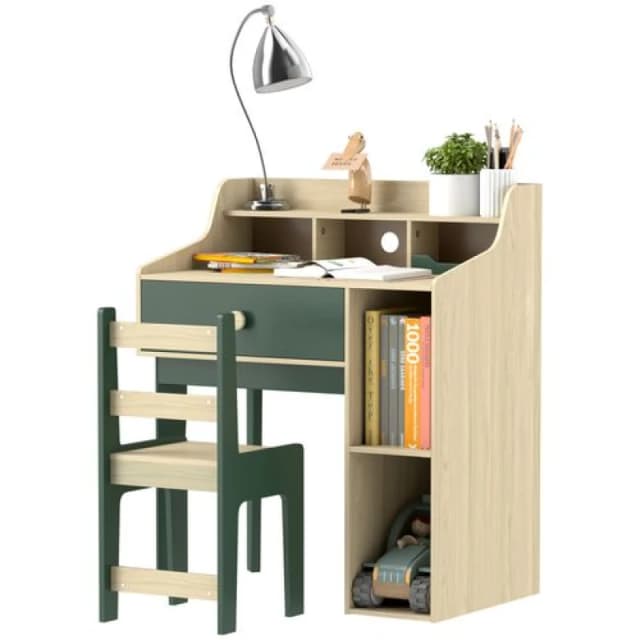 AIYAPLAY Kids Desk and Chair Set with Storage Shelves - Drawer - Green TJ Hughes 5061025059645