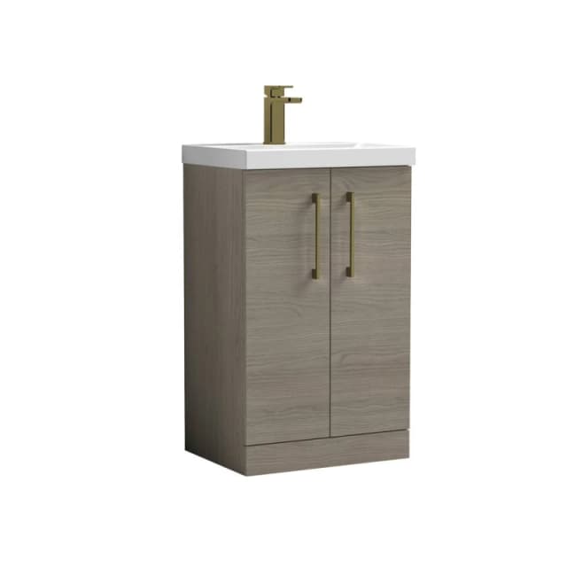 BALTERLEY Balterley Level Modern Bathroom 2 Soft Close Door & Mid-Edge Vanity Unit Basin, Solace Oak, 500mm BALARN2501AH017