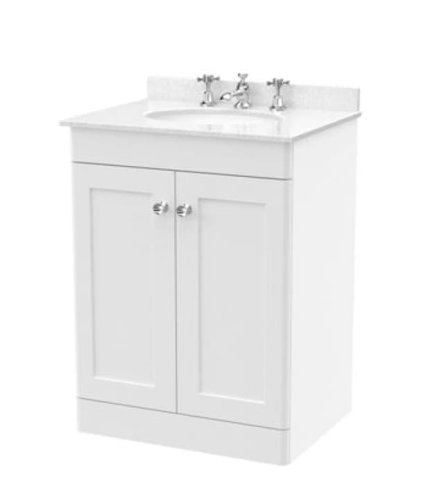 nuie 600mm Floor Standing 2 Door Vanity & Marble Top 3TH - Satin White CLC125WR3