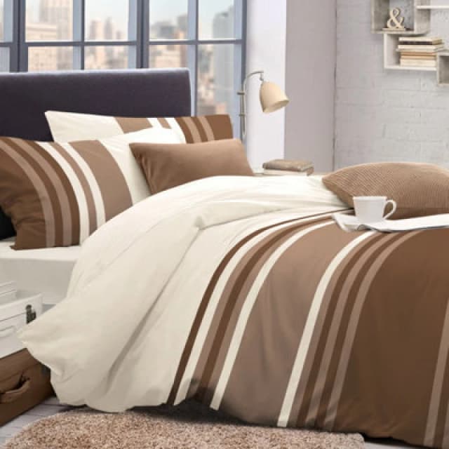 Velosso Chic Striped Bedding Set With Pillowcase, Cotton Blend Duvet Cover, Breathable And Durable Bed Linen - Chocolate