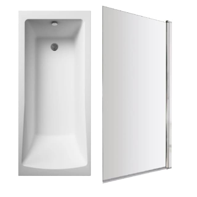 Balterley Square Single Ended Bath and Square Bath Screen 1700 x 700mm White