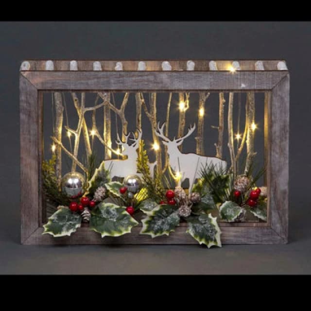Shatchi B/O LED Wooden Reindeer Scene - Rectangle Shape - W45xD8.5xH29cm Brown