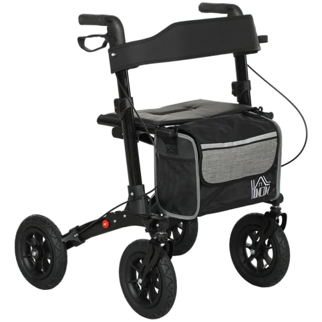 HOMCOM Rollator Walker with Padded Seat, Backrest, All-terrain Wheels Black