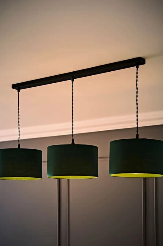 ValueLights ValueLights Reni Drum Shade 3 Drop Bar Matte Black Diner Ceiling Pendant Light and LED Bulbs in Bottle Green Bottle Green One Size Unisex