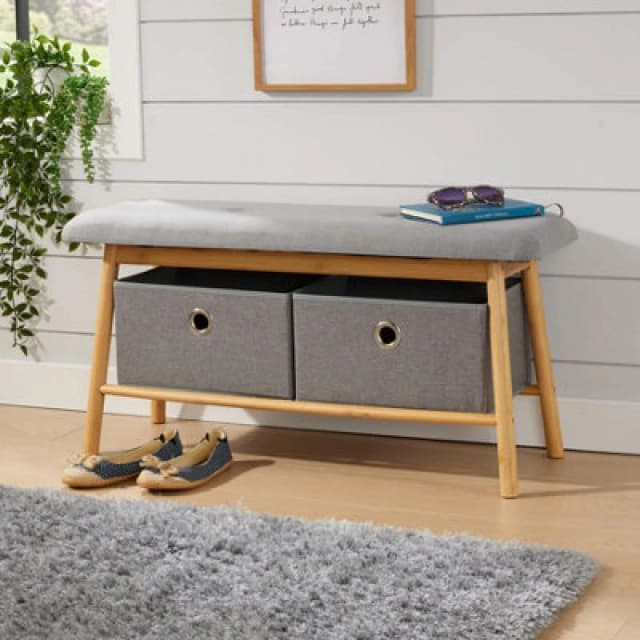 Home Source Jenson Shoe Storage Bamboo Bench Unit Light Tan unisex