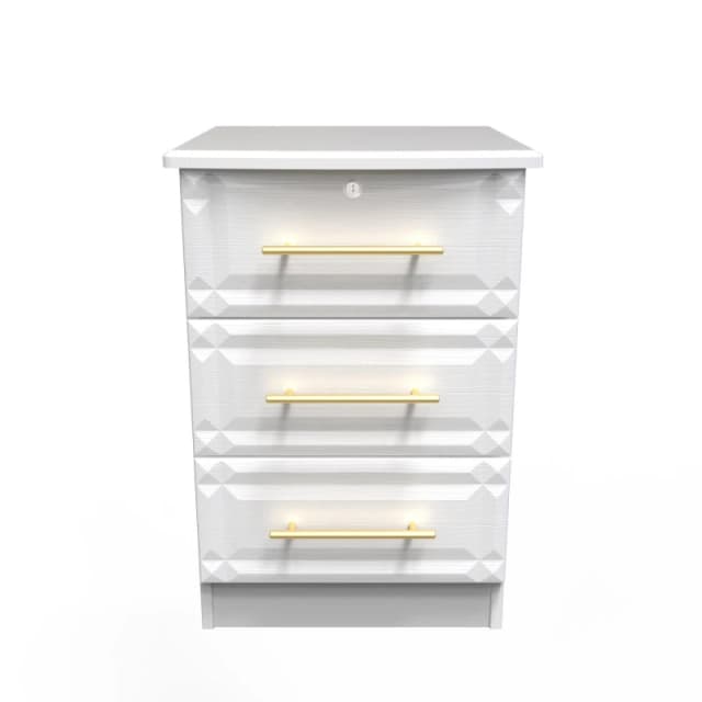 Norfolk 3 Drawer Bedside Cabinet - Lockable In White Ash (Ready Assembled)
