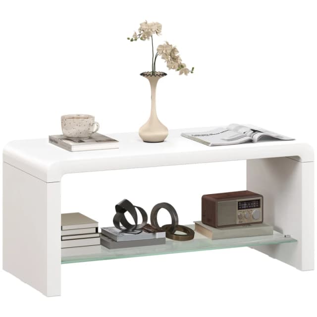 HOMCOM High Gloss Storage Coffee Table - Centre Table for Living Room - White TJ Hughes 5063603338111