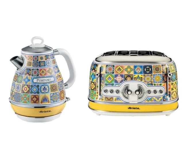 ARIETE Positano ARPK51 4-Slice Toaster & Kettle Bundle - Multicolour, Patterned,Yellow 5016368008904