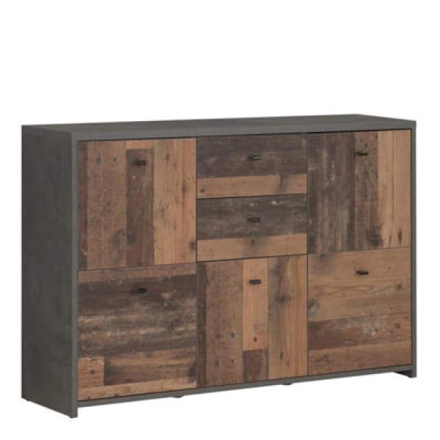 Furniture To Go Best Chest Storage Cabinet With 2 Drawers And 5 Doors In Concrete Optic Dark Grey/old - Wood Vintage