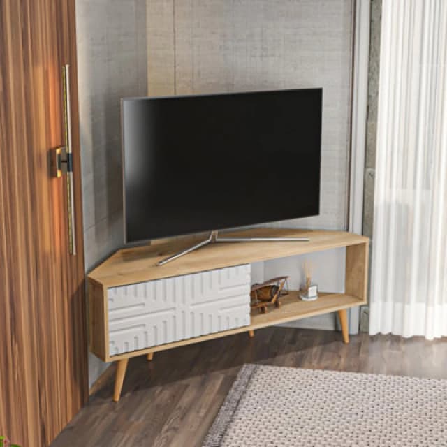 Decorotika Modern Mora Corner TV Unit Sapphire Oak And White