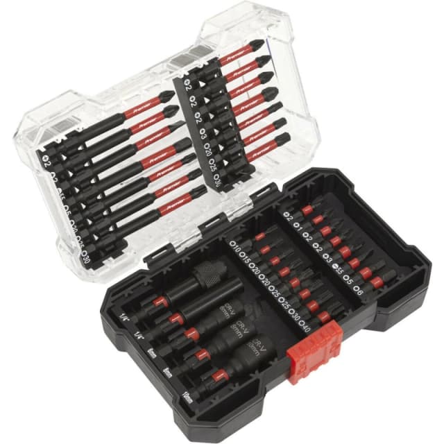 Loops 35 Piece Impact Grade Power Tool Bit Set - S2 Steel Bits - Plastic Storage Case Metallics
