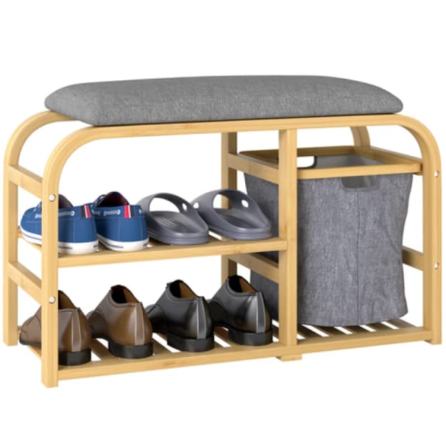 HOMCOM HOMCOM Shoe Rack Bench with Seat for Hallway, Entryway, Nature Wood Finish in Natural Natural One Size Unisex 5063603493483