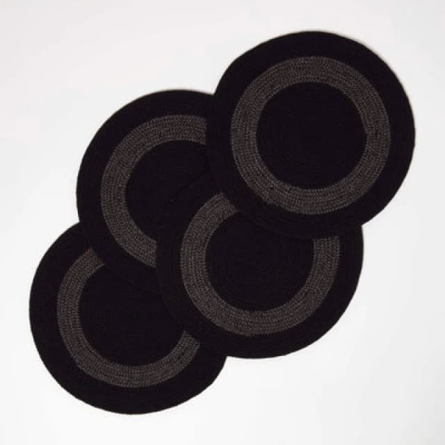 Homescapes Braided 100% Cotton Round Placemats Set of 4 Black