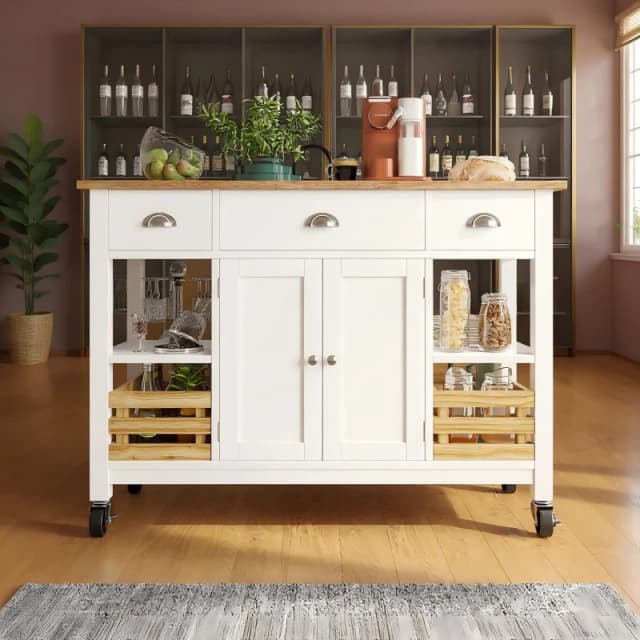 Urban Meuble Utility Cart White Wood Ample Storage Versatile White unisex one size