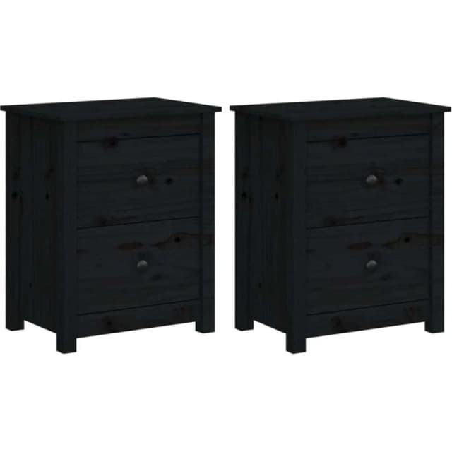 Vidaxl Bedside Cabinets 2 Pcs Black 50X35X61.5cm Solid Wood Pine, Black 813688