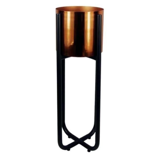 N/A Tall Black Stand with Copper Metal Planter 62cm x 18cm