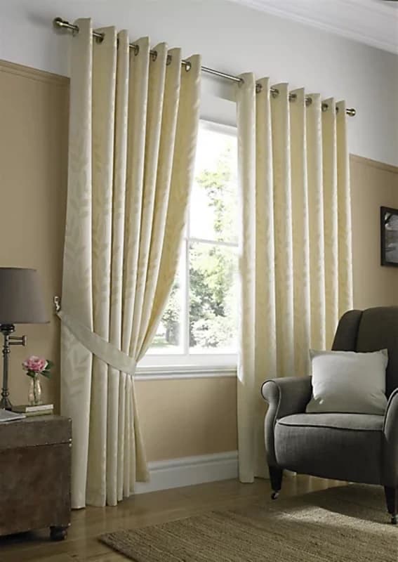 Alan Symonds Tivoli Lined Ring Top Curtains - Pair Eyelet Curtains 117x137cm Cream 70625969001