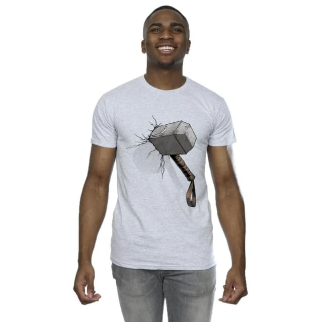 Marvel Marvel Men Thor Hammer Crack T-Shirt in Grey Size: Small Grey S Male 5059934400528