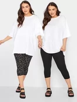 Yours Printed 2pk Crop Leggings Multi Ditsy, Black, Size 14, Women