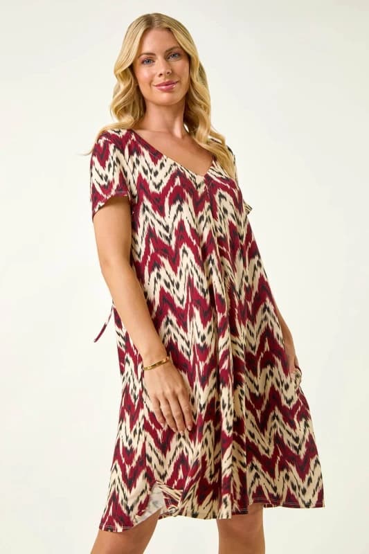 Roman Womens Petite Abstract Print Swing Stretch Dress in Orange Size: 14 Orange Female 14