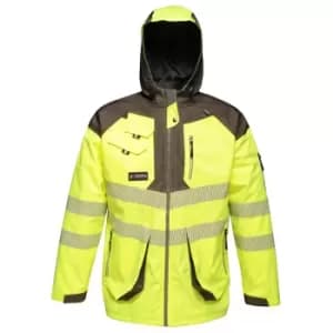 Regatta Mens Hi-Vis Waterproof Reflective Parka Jacket (3XL) (Yellow/Grey)