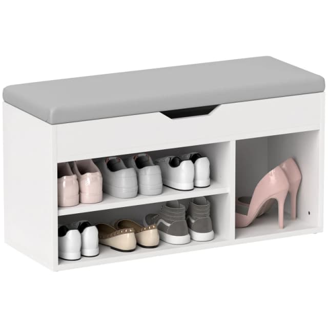 HOMCOM Sit-On Shoe Storage Unit w/ Hidden Compartment Handles - Cream TJ Hughes Grey 5061025089949