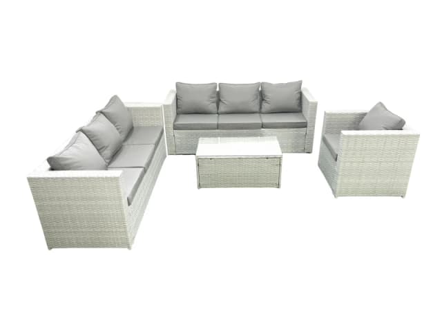 Fimous Wicker PE Rattan Sofa Garden Furniture Set with Armchair Oblong Coffee Table Light Grey Mixed Light Grey