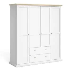 Paris Wardrobe With 4 Doors And 2 Drawers In White And Oak Effect
