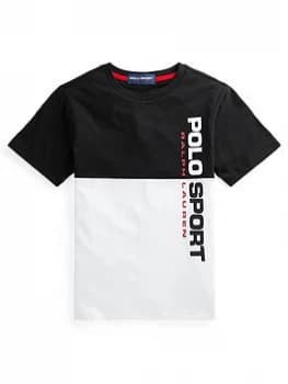 Ralph Lauren Boys Polo Sport Colour Block T-Shirt - Black/white, Black/White, Size 14-16 Years=L