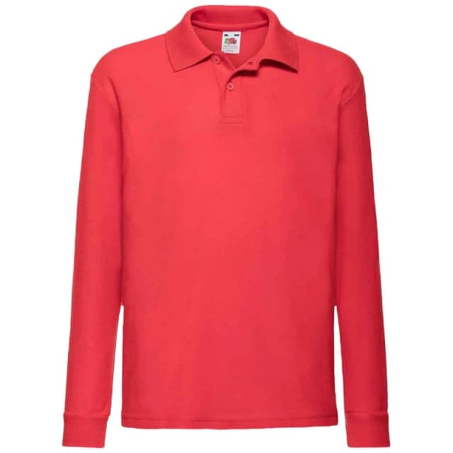 Fruit of the Loom Long Sleeve Pique Polo Shirt in Red Size: 12-13 Years Red Unisex 12-13 Years