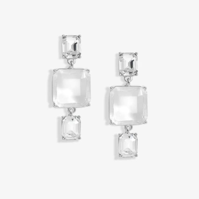 Mood Silver Crystal Facet Three Drop Earrings Silver