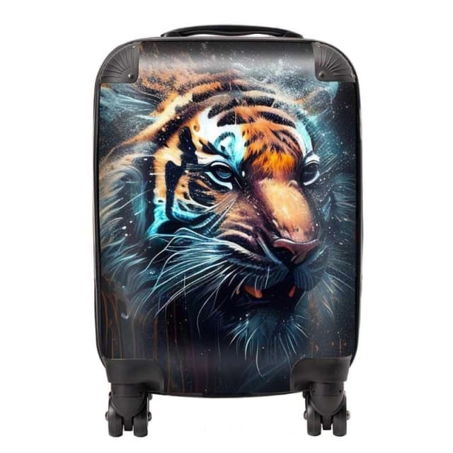 Warren Reed - Designer Tiger Face Splashart Dark Background Suitcase in Brown Size: Large Brown Unisex Large