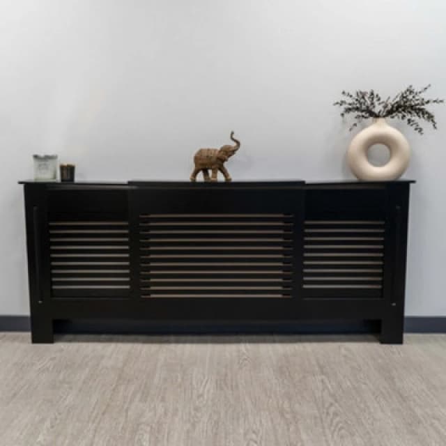 Jack Stonehouse Black Horizontal Slat Mdf Radiator Cover - Adjustable - 140-204Cm (W) X 81.5Cm (H) X 19Cm (D)