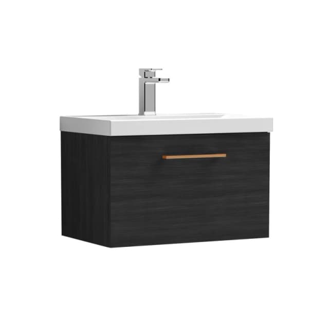 Balterley 600mm Wall Hung 1 Drawer Vanity Unit, Woodgrain Black, Copper Handle in Black Unisex