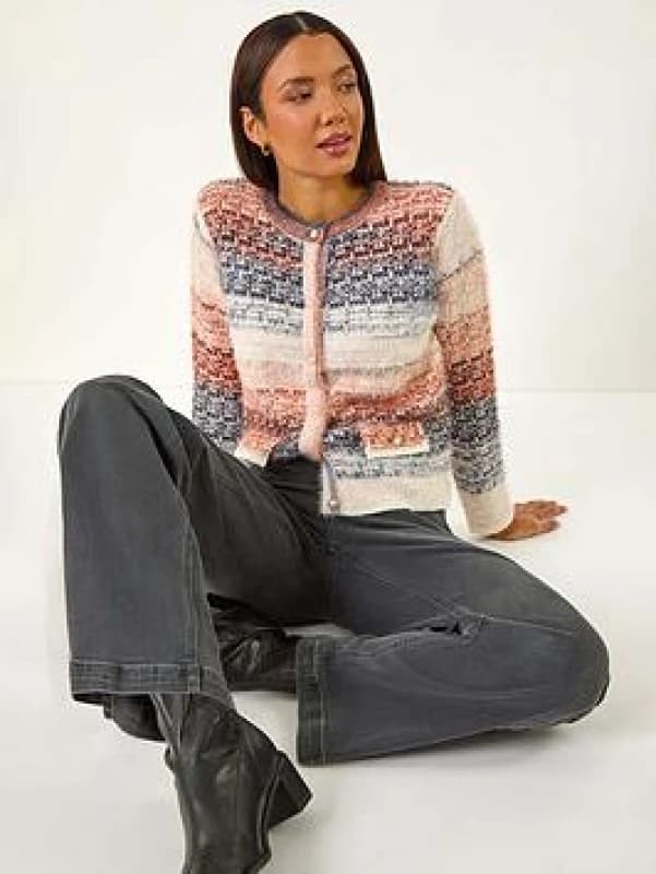 Roman Womens Fluffy Ombre Knit Cardigan in Mid Blue Size: 20 Mid Blue Female 20