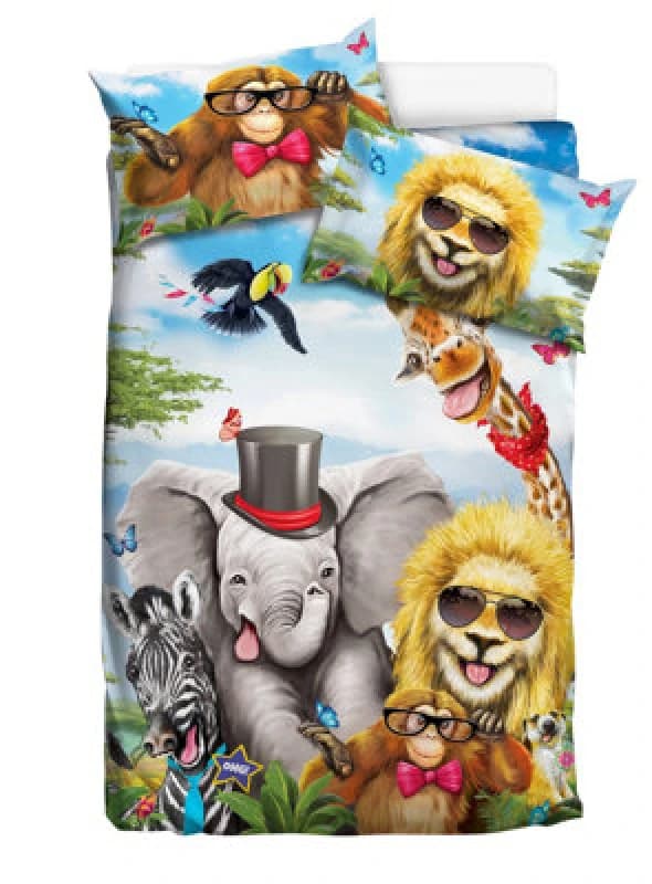 Velosso Playful Animal Print Duvet Cover Set, Kids Bedding With Button Enclosure, Vibrant Jungle Theme Bedroom Decor - Multicolour