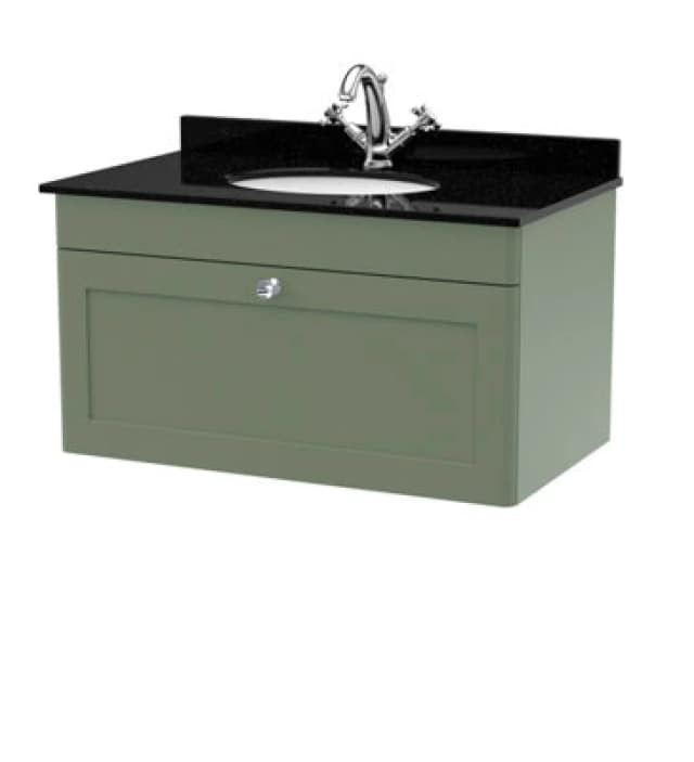 nuie 800mm Wall Hung 1 Drawer Vanity & Marble Top 1TH - Satin Green CLC896BR1
