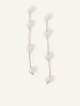 Accessorize Pearl Station Long Drop Earrings, White, Women