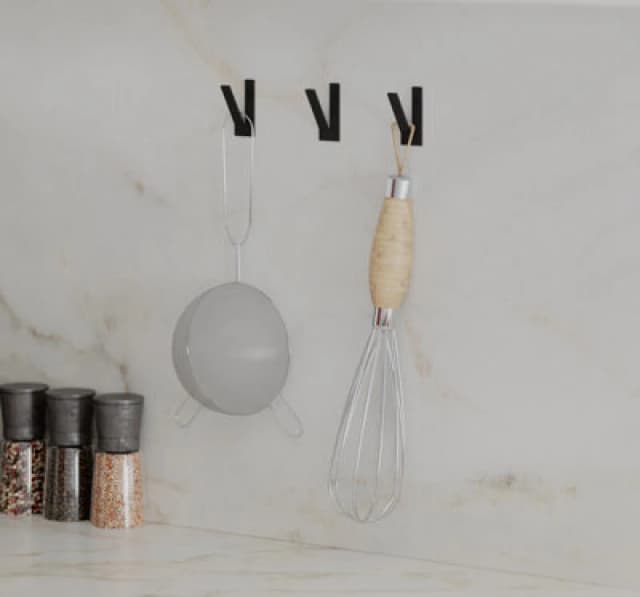 Decortie Modern Nora Unique Metal Triple Hooks For Hanging, Set Of 3 Matte Black Hooks Kitchen, Waterproof, Stainless Steel Hooks